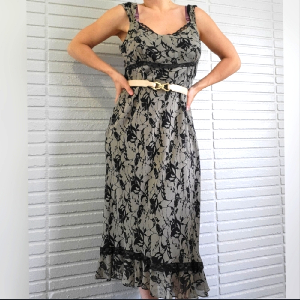 Vintage 90s Silk Rose Lace Dress